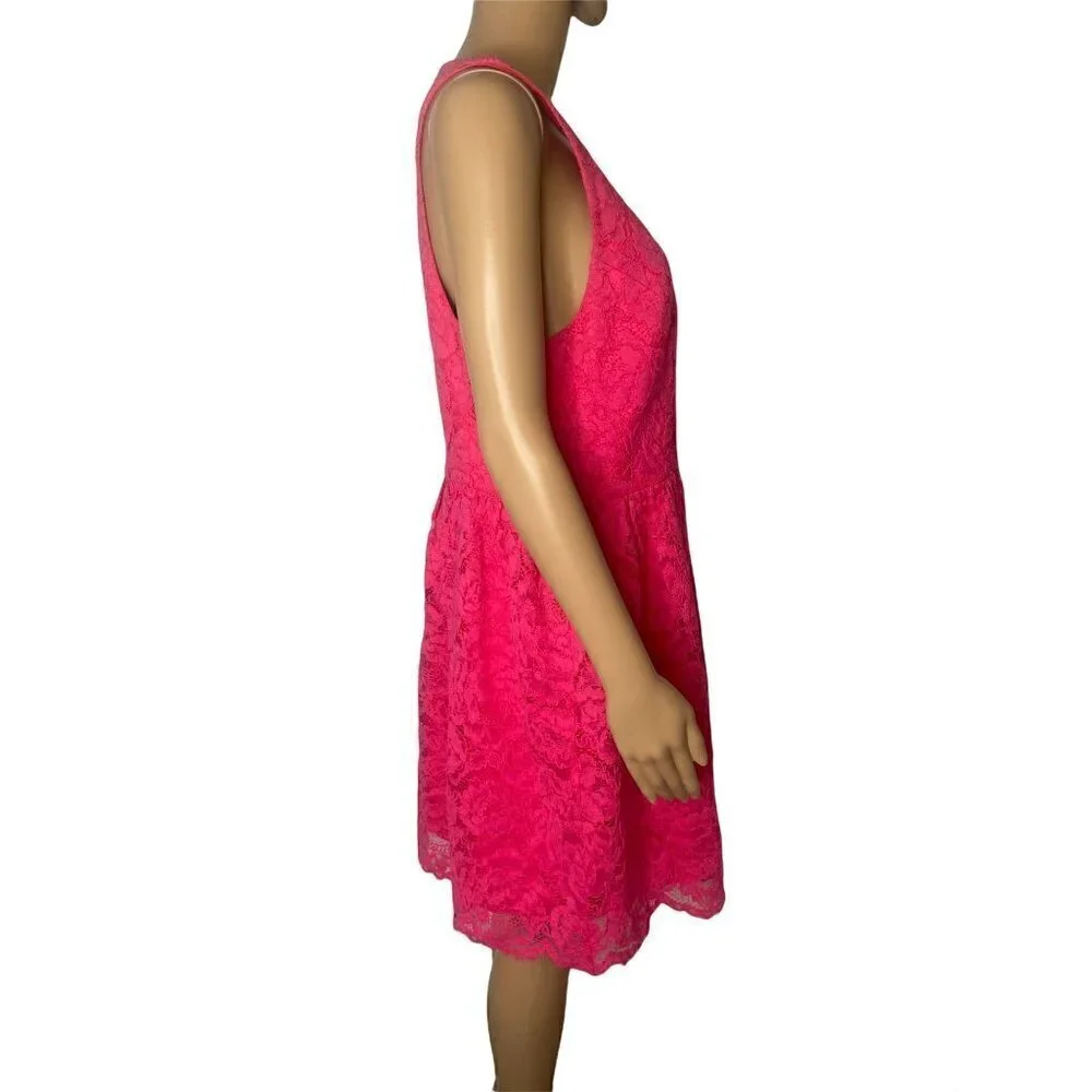 Trina Turk Lace Fit & Flare Sleeveless Dress Zip Up Hot Pink Size 10
